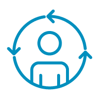 Icon image of a person with arrows around them