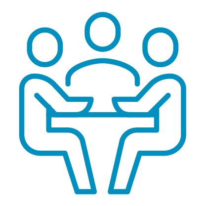 Icon image of three people sitting together at a table.