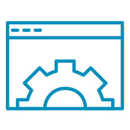 Icon image of a gear on a computer screen.