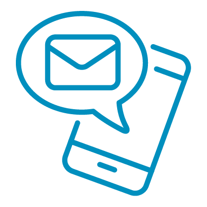 Icon of a cell phone with text message bubble.